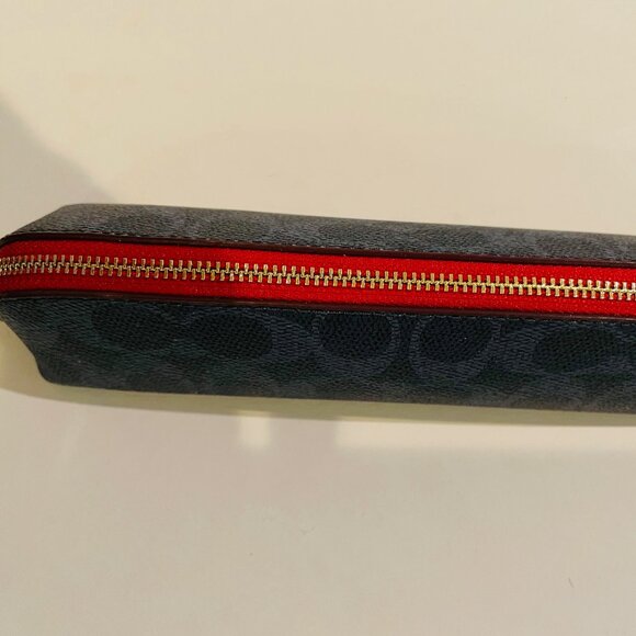 Coach Pencil Case Signature Canvas CZ206 Slim Zip blue denim, red - Picture 1 of 13